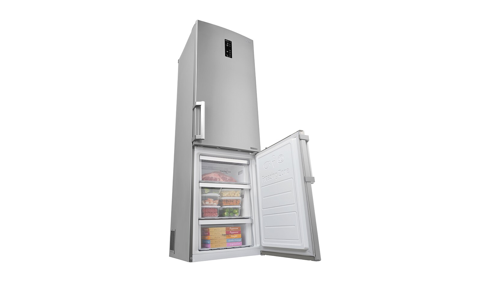 LG Hrubý objem 375 l | 161 kWh/rok | LG Lineární invertorový kompresor | LG Total No Frost | Multi-Air Flow™ | NatureFRESH | Vnější LED displej | Smart Diagnosis™, GBB60NSYXE